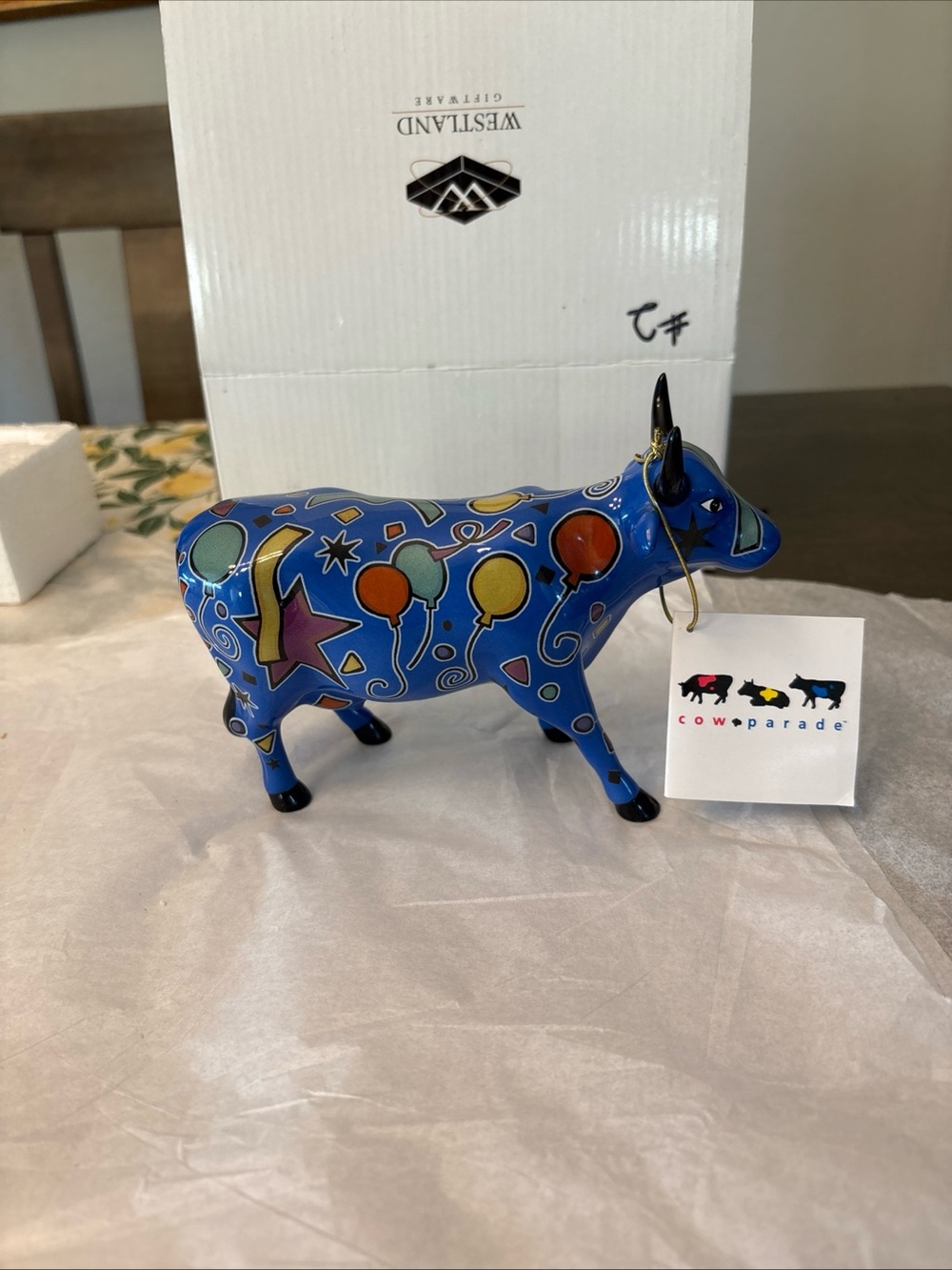 Cow Parade Party Cow 2000 Westland Giftware Ceramic Figurine With Hang Tag Box